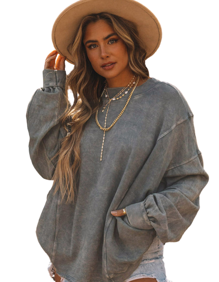 SHOPIQAT Women's Simple Pullover Round Neck Loose Long Sleeve Top - Premium from shopiqat - Just $12.500! Shop now at shopiqat